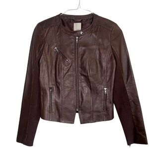 Halogen Cherry Brown Leather Cafe Racer Jacket Women’s Size Small NWT!